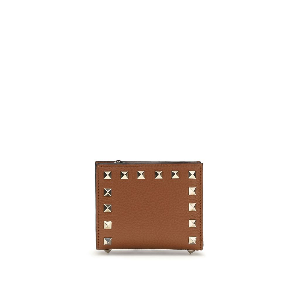 Grained Calf Leather Rockstud Wallet