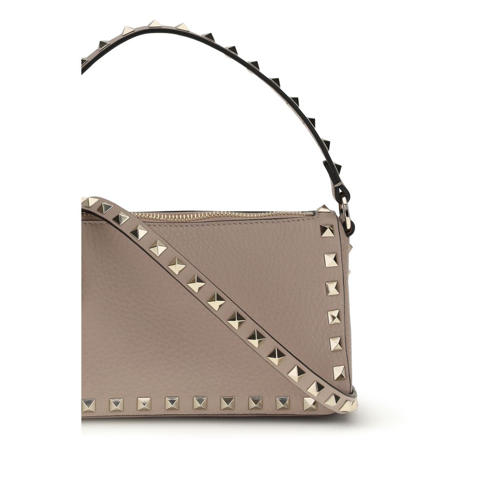 Rockstud Shoulder Bag in Garnet Calfskin Leather