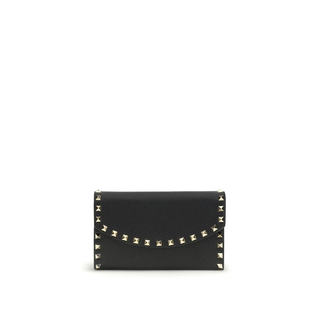 Rockstud Chain Wallet In Black Calf Leather