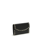Rockstud Chain Wallet In Black Calf Leather
