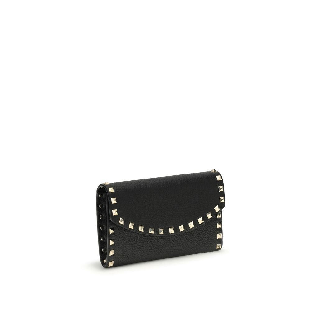 Rockstud Chain Wallet In Black Calf Leather