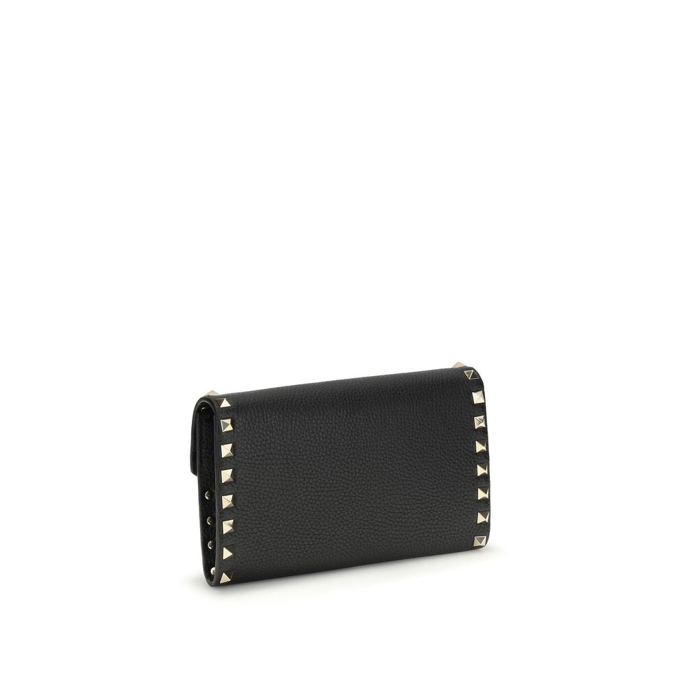 Rockstud Chain Wallet In Black Calf Leather