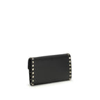 Rockstud Chain Wallet In Black Calf Leather