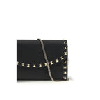 Rockstud Chain Wallet In Black Calf Leather