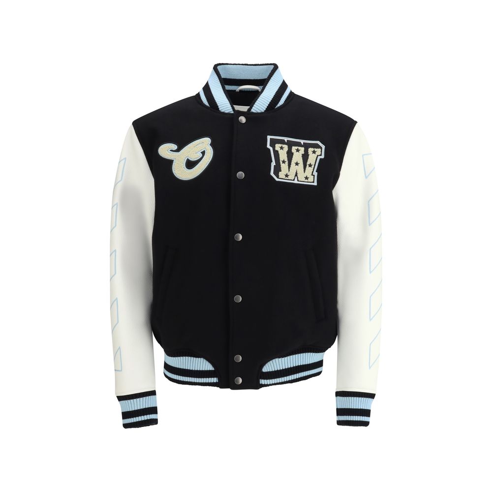Varsity Star Logo Leather and Wool Jacket