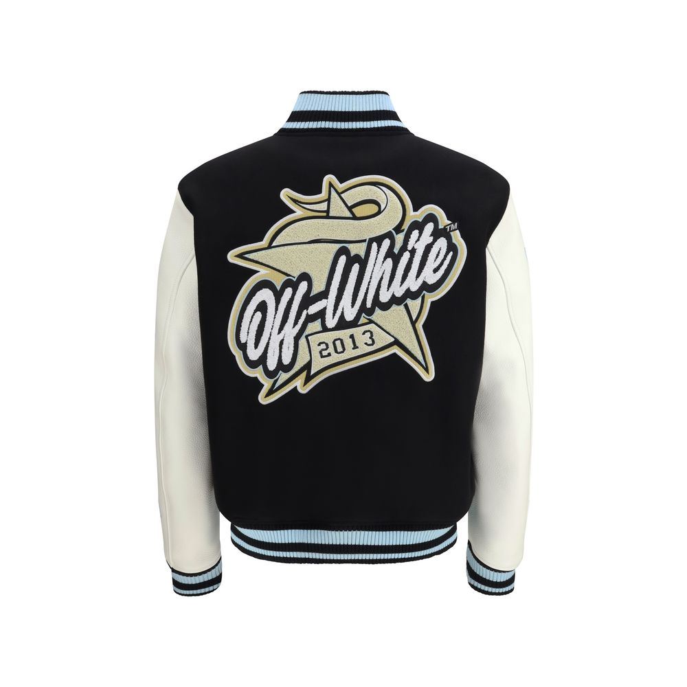 Varsity Star Logo Leather and Wool Jacket
