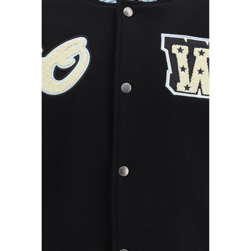 Varsity Star Logo Leather and Wool Jacket