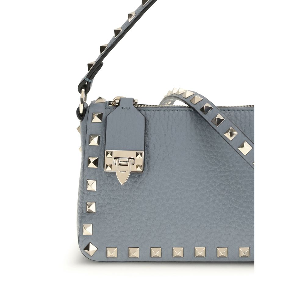 Blue Calfskin Rockstud Shoulder Bag