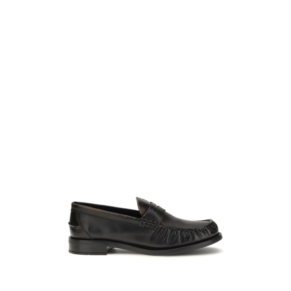 Vintage-Effect Calfskin Slip-On Loafers