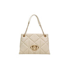Large Beige Quilted Faux Leather Handbag