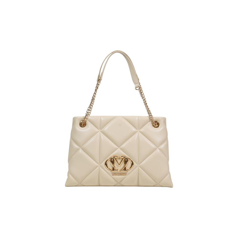 Large Beige Quilted Faux Leather Handbag