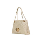Large Beige Quilted Faux Leather Handbag