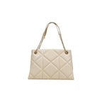 Large Beige Quilted Faux Leather Handbag