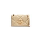 Beige Faux Leather Geometric Quilted Chain Strap Handbag