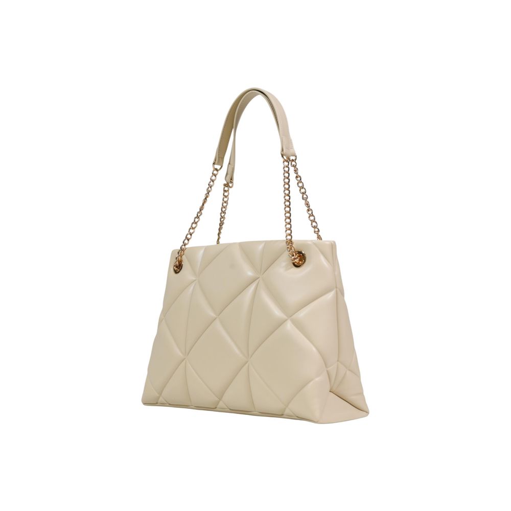 Large Beige Quilted Faux Leather Handbag