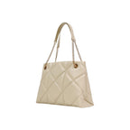Large Beige Quilted Faux Leather Handbag