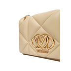 Beige Faux Leather Geometric Quilted Chain Strap Handbag