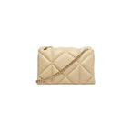 Beige Faux Leather Geometric Quilted Chain Strap Handbag