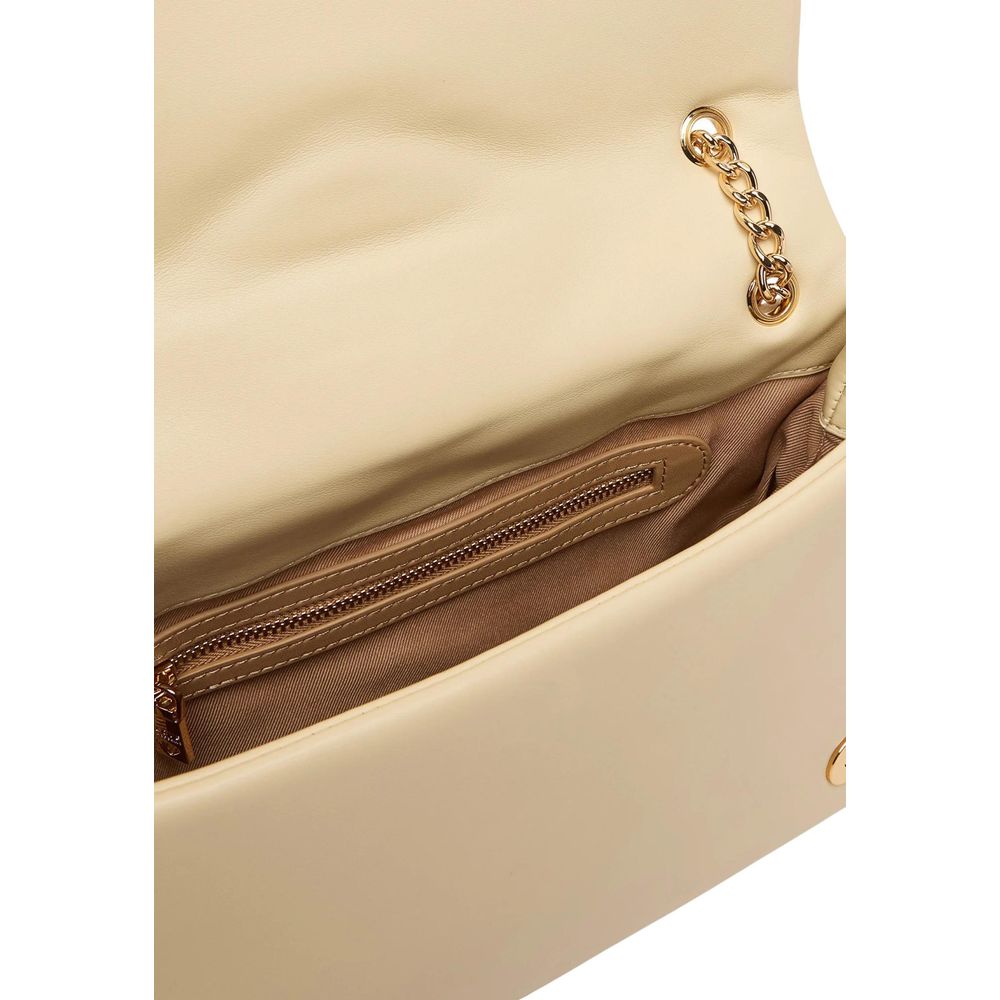 Beige Faux Leather Geometric Quilted Chain Strap Handbag
