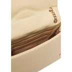 Beige Faux Leather Geometric Quilted Chain Strap Handbag