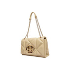 Beige Faux Leather Geometric Quilted Chain Strap Handbag