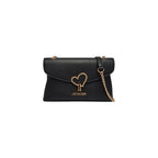 Black Polyurethane Medium Handbag