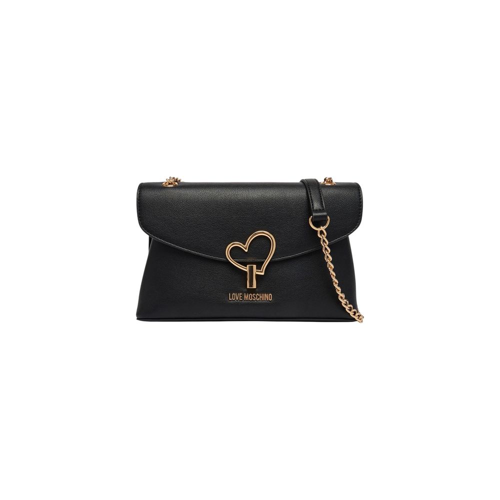 Black Polyurethane Medium Handbag