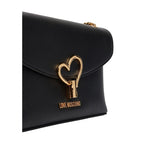 Black Polyurethane Medium Handbag