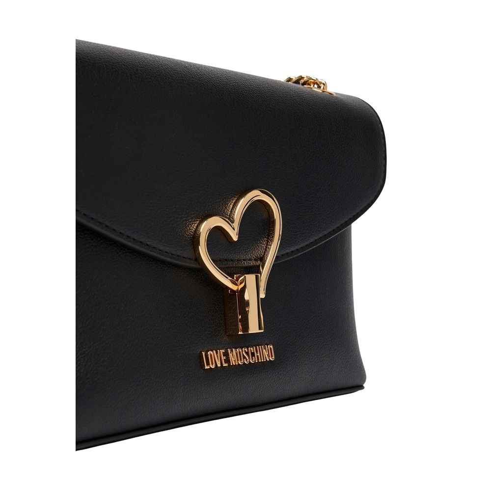 Black Polyurethane Medium Handbag