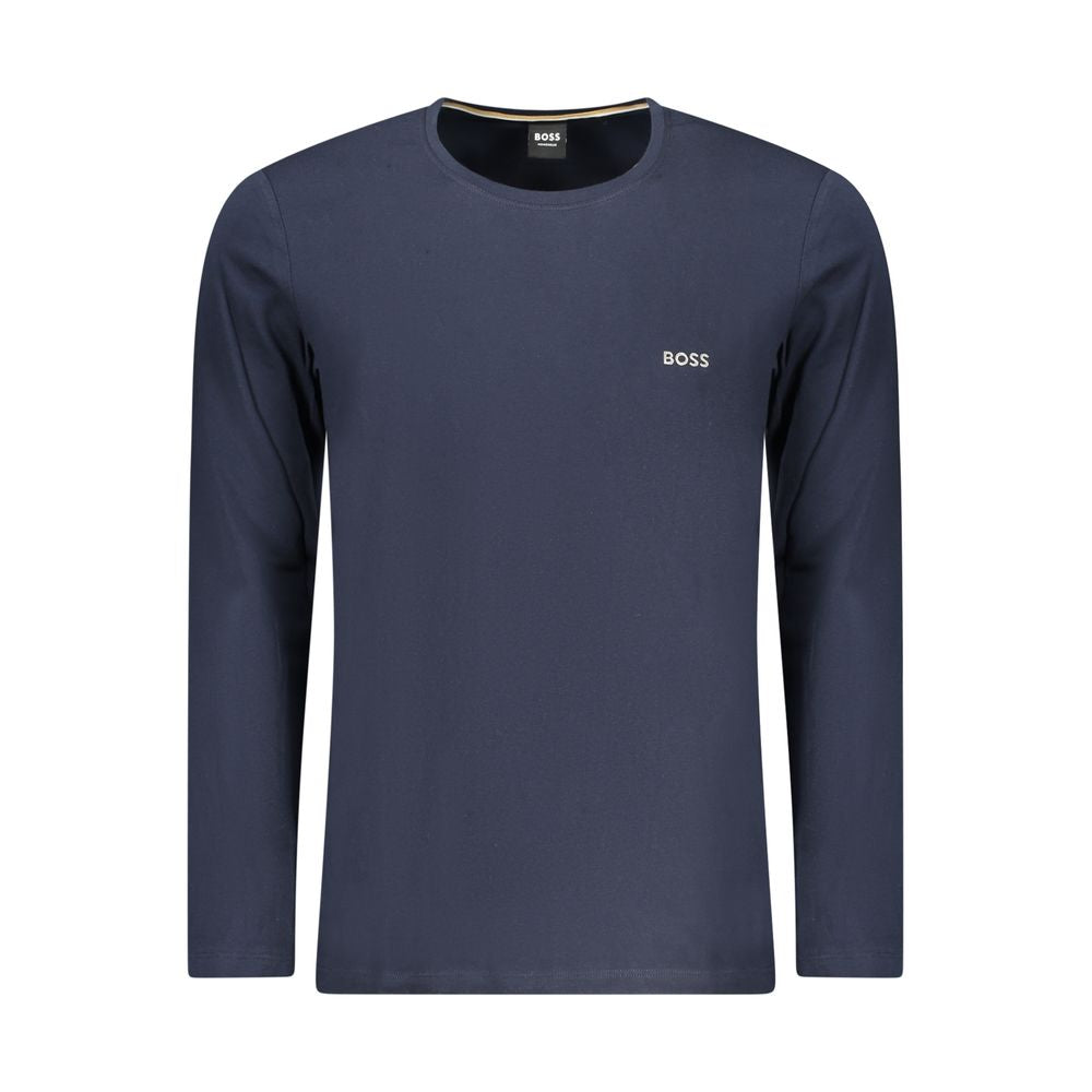 Blue Cotton-Blend Long-Sleeve T-Shirt