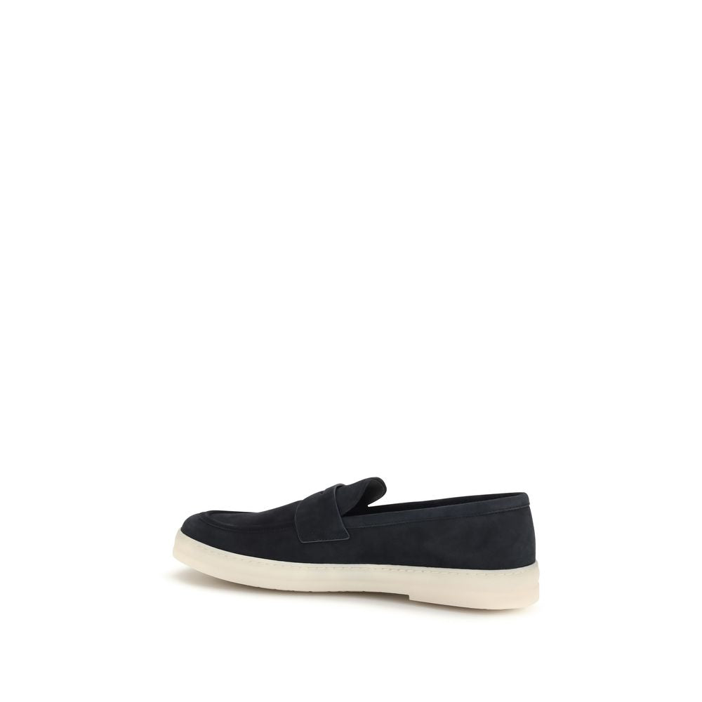 Blue Calf Leather Slip-On Loafers