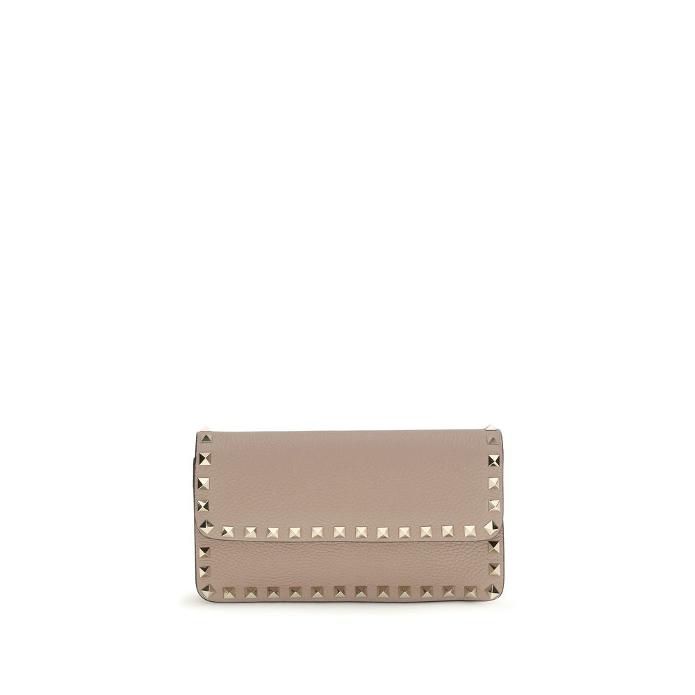 Rockstud Wallet Bag In Beige Calf Leather
