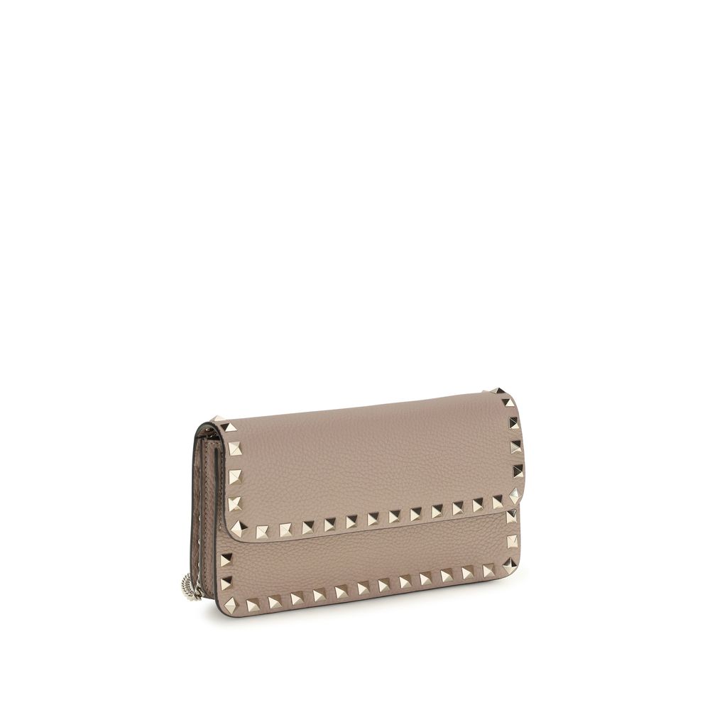 Rockstud Wallet Bag In Beige Calf Leather