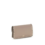 Rockstud Wallet Bag In Beige Calf Leather