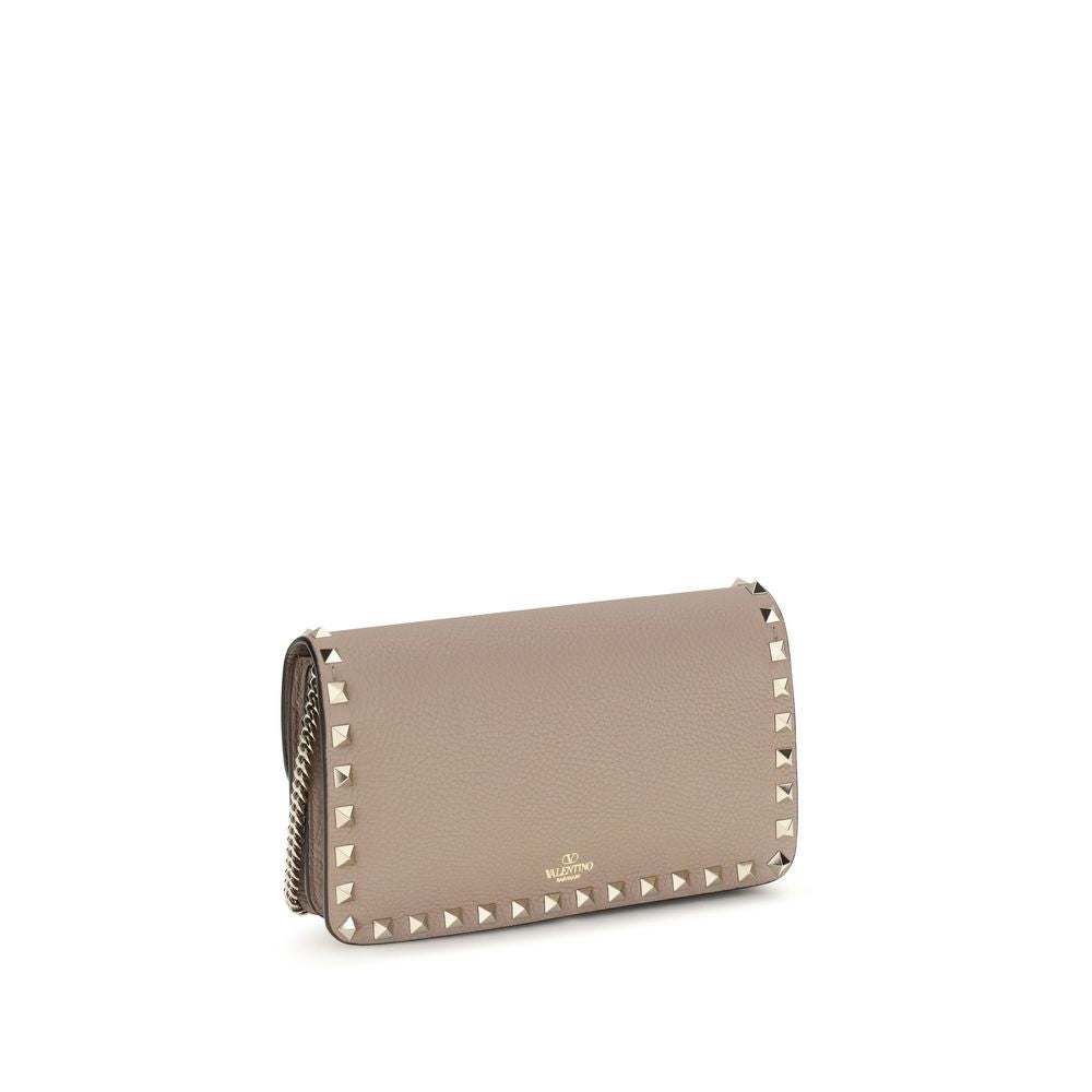 Rockstud Wallet Bag In Beige Calf Leather