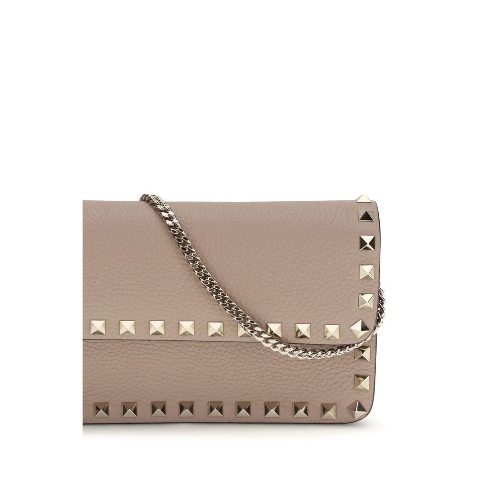 Rockstud Wallet Bag In Beige Calf Leather