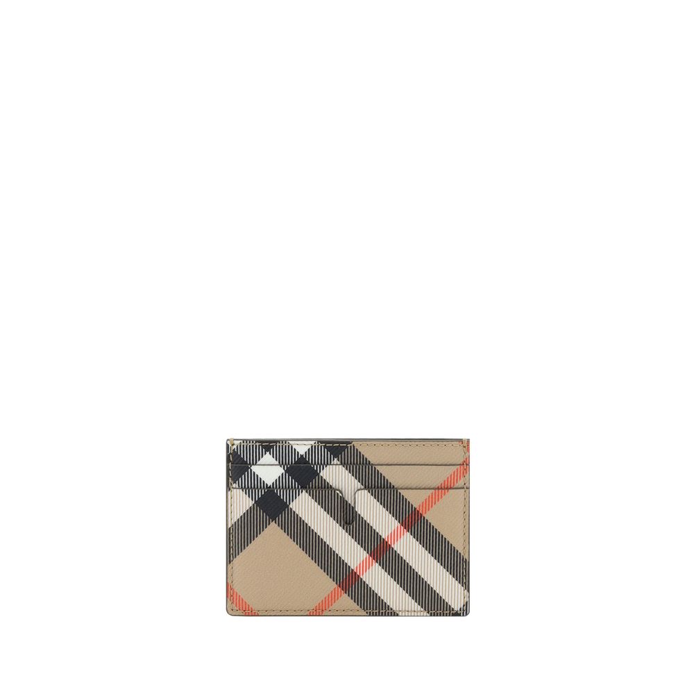 Beige Check Archive Cardholder in Calf Leather and Polyester