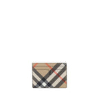 Beige Check Archive Cardholder in Calf Leather and Polyester