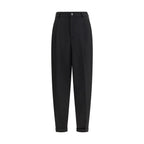 Black Fleece Wool Pleated Trousers