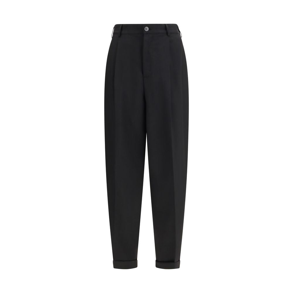 Black Fleece Wool Pleated Trousers