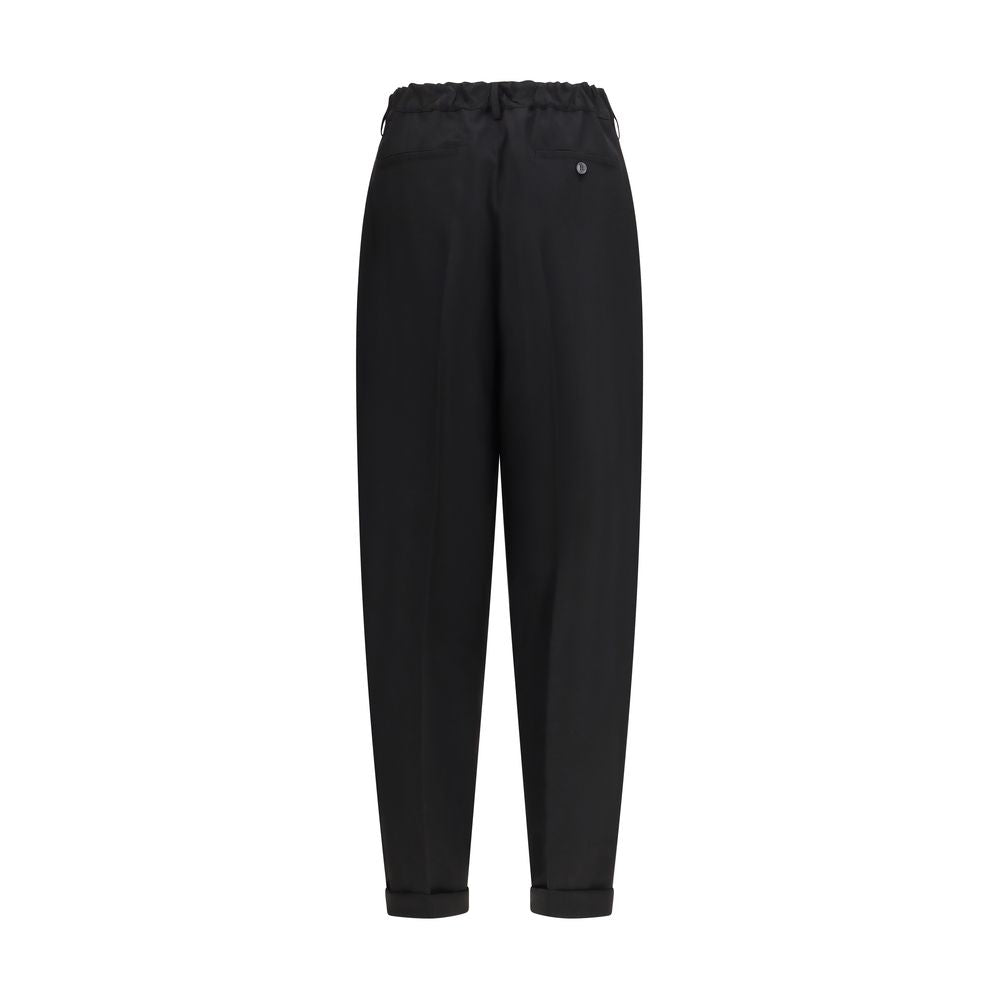 Black Fleece Wool Pleated Trousers