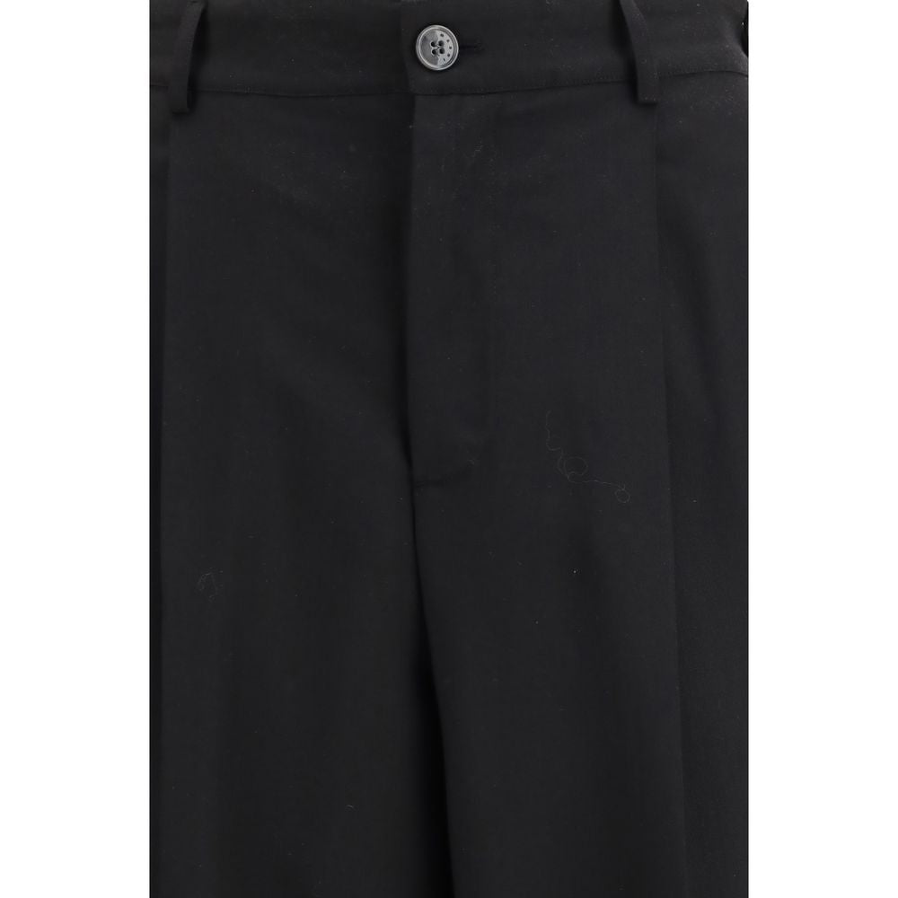 Black Fleece Wool Pleated Trousers