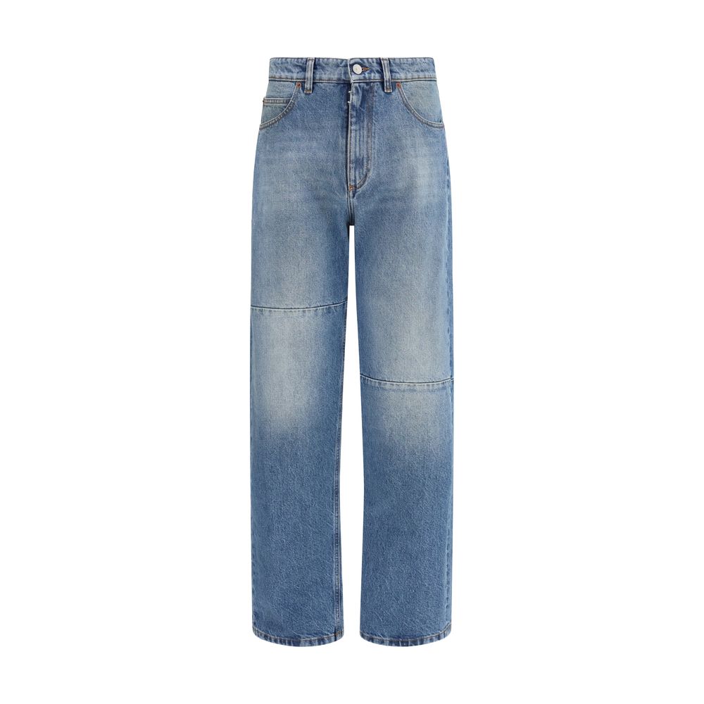 Blue Cotton Five-Pocket Jeans