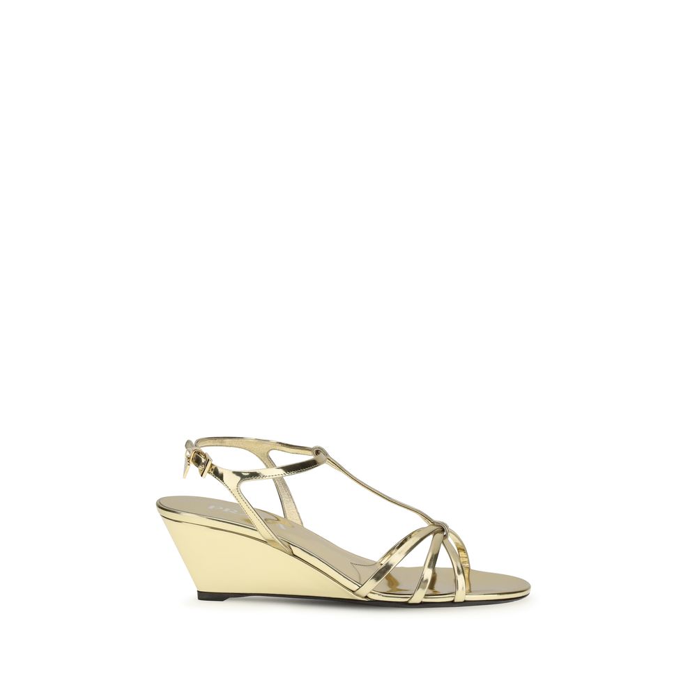 Metallic Calf Leather Wedge Sandals