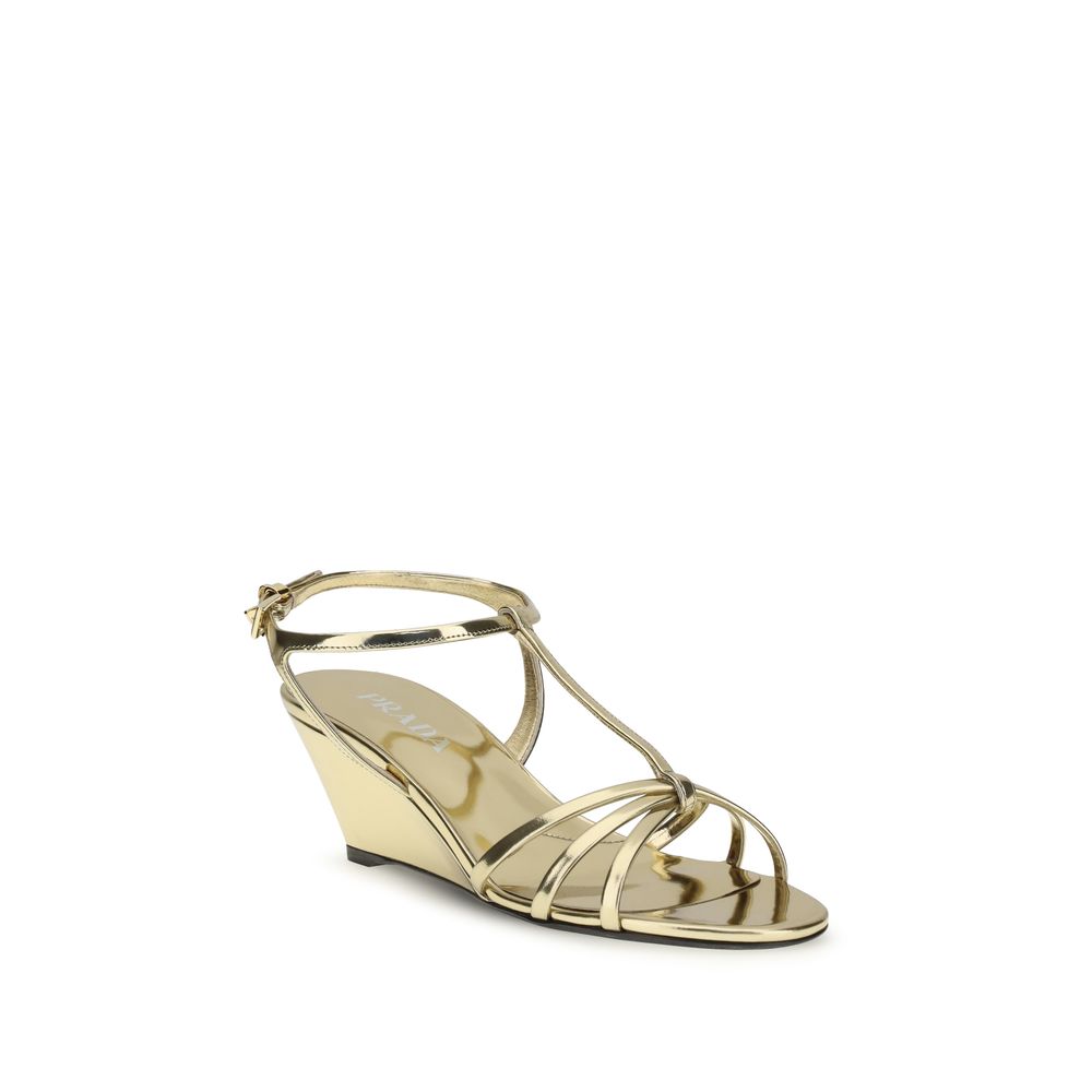 Metallic Calf Leather Wedge Sandals