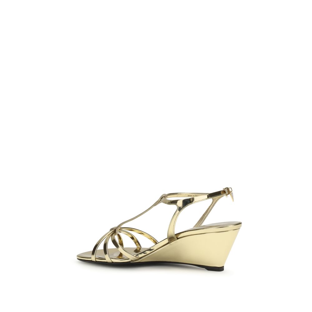 Metallic Calf Leather Wedge Sandals