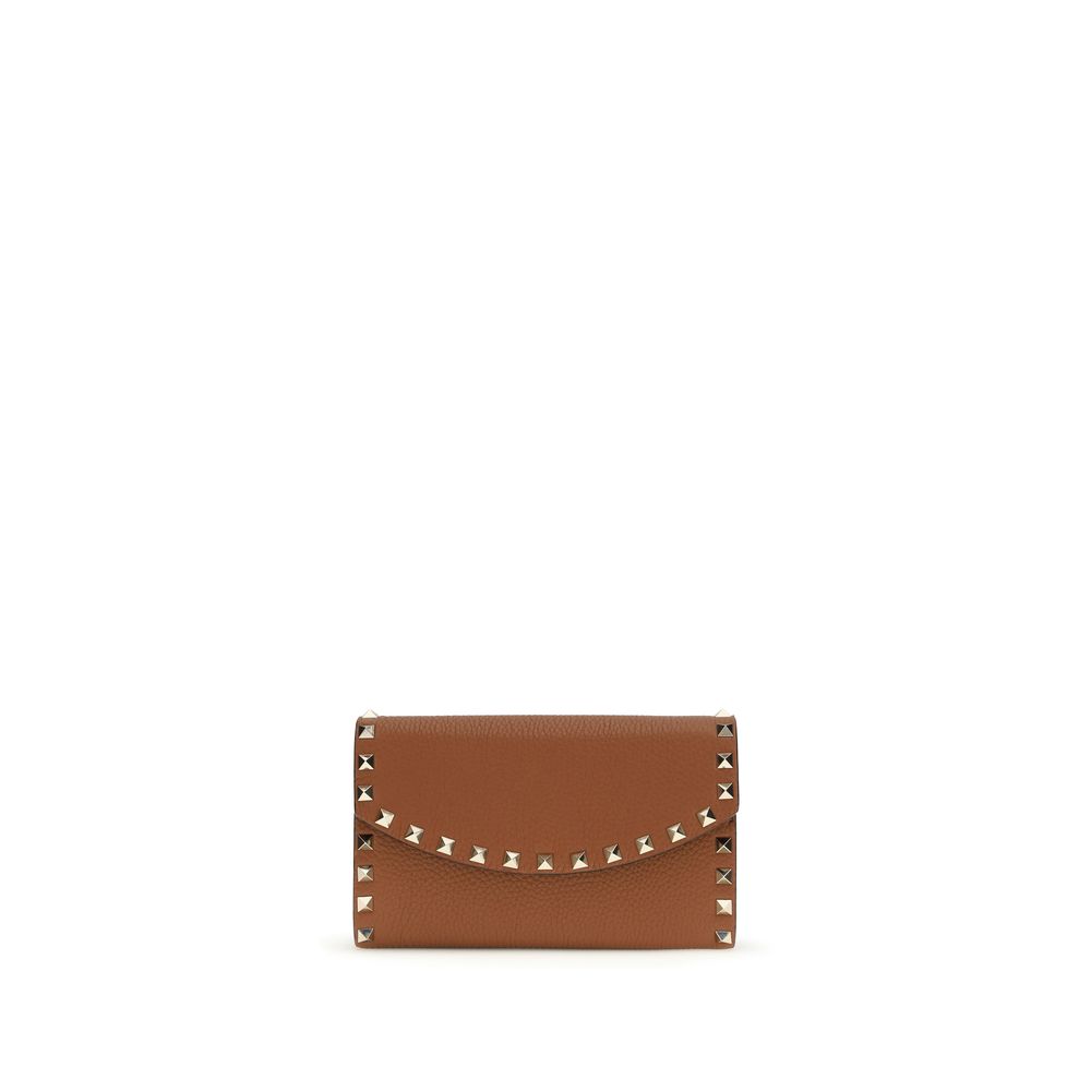 Rockstud Chain Wallet In Garnet Calfskin