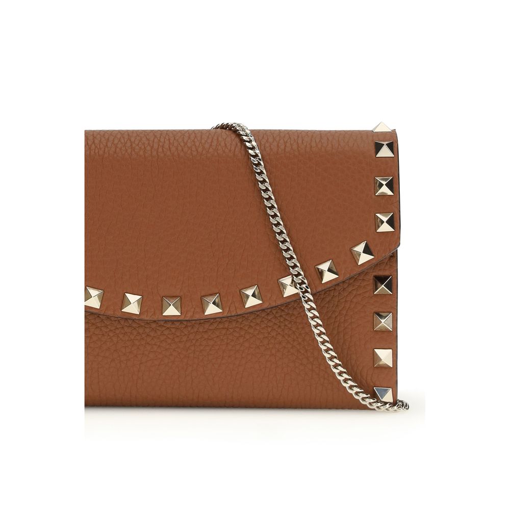 Rockstud Chain Wallet In Garnet Calfskin