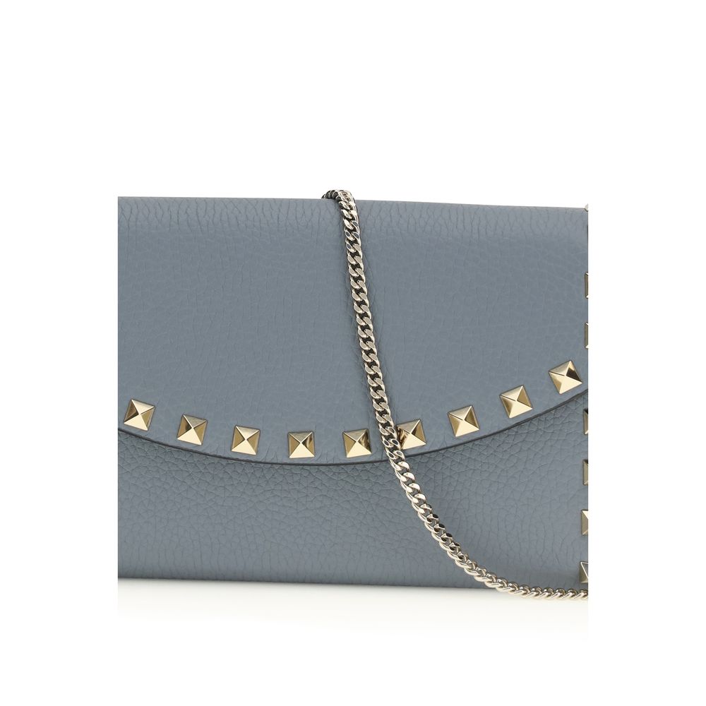 Rockstud Chain Wallet In Garnet Calfskin