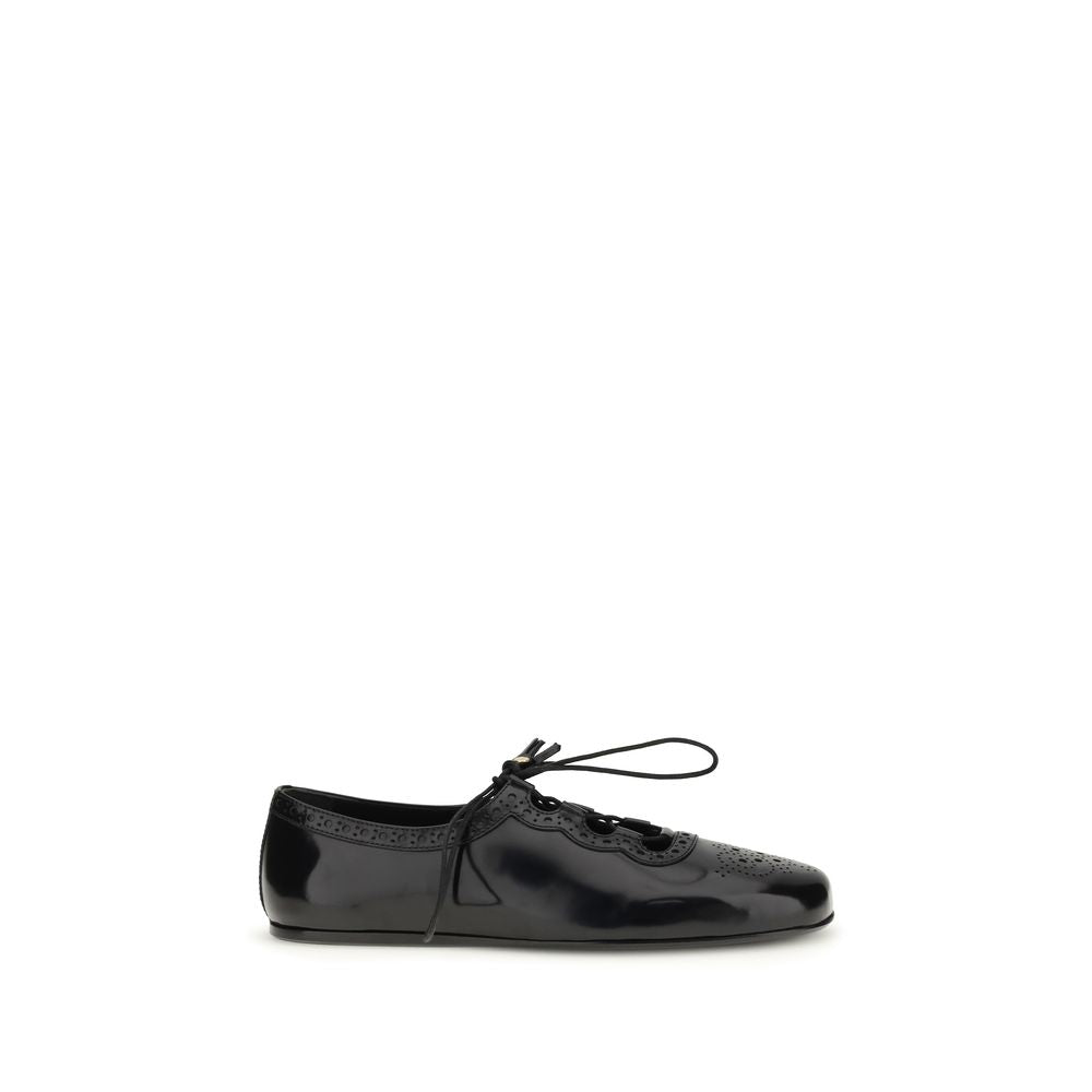 Rhea Lace-Up Ghillie Brogue Flats in Smoked Calf Leather